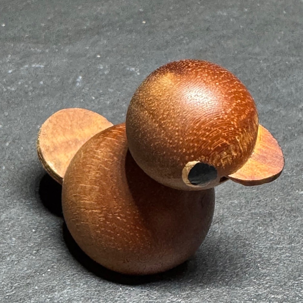 Vintage Miniature Wooden Duck Figurine Hand Carved Small Bird Decor Brown 2 Inch